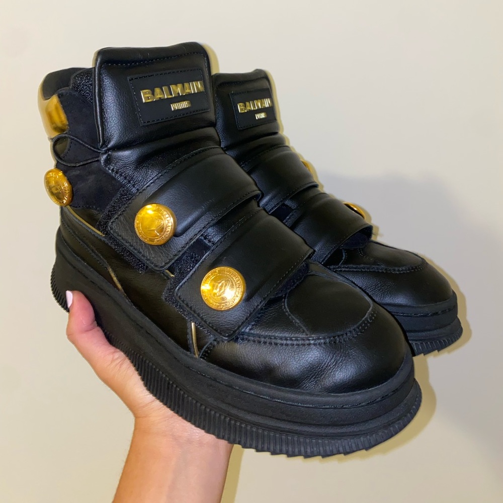 Balmain x Puma x Cara Delevingne Black High-top Strappy Sneakers Size 6.5